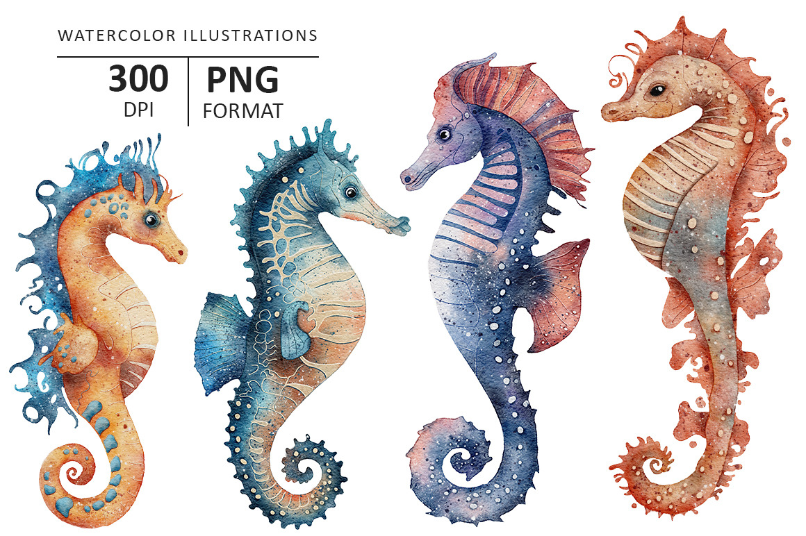 Seahorse watercolor illustration