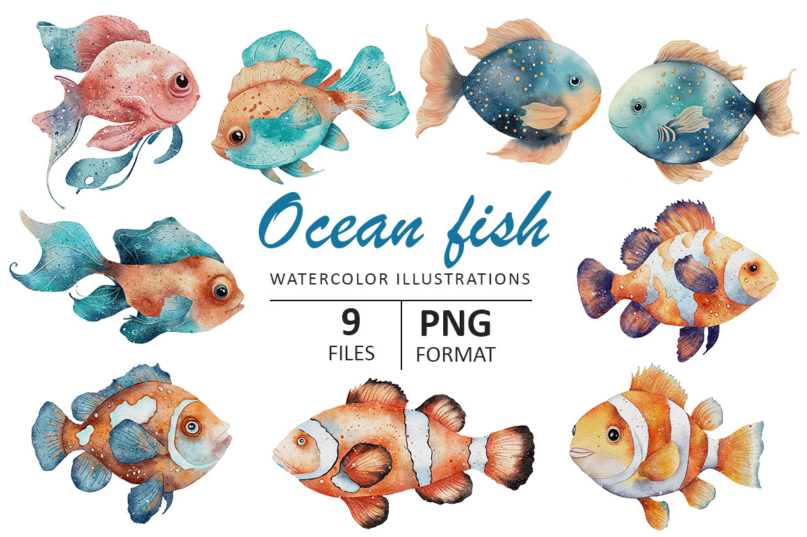 Ocean Fish watercolor illustration Ocean Fish watercolor illustration