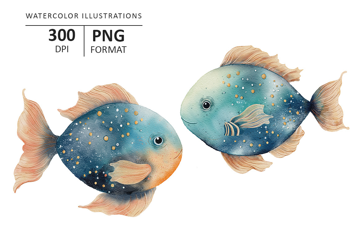 Ocean Fish watercolor illustration