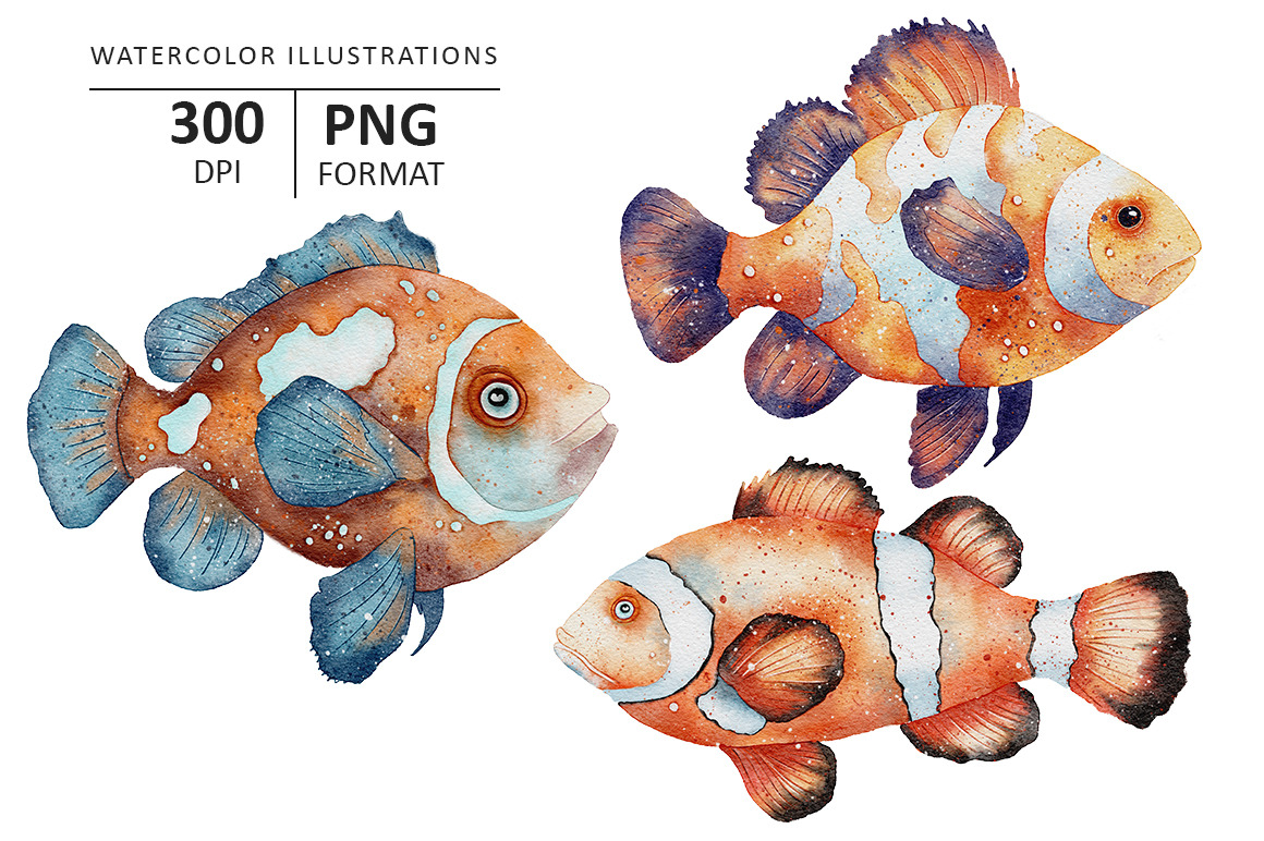 Ocean Fish watercolor illustration