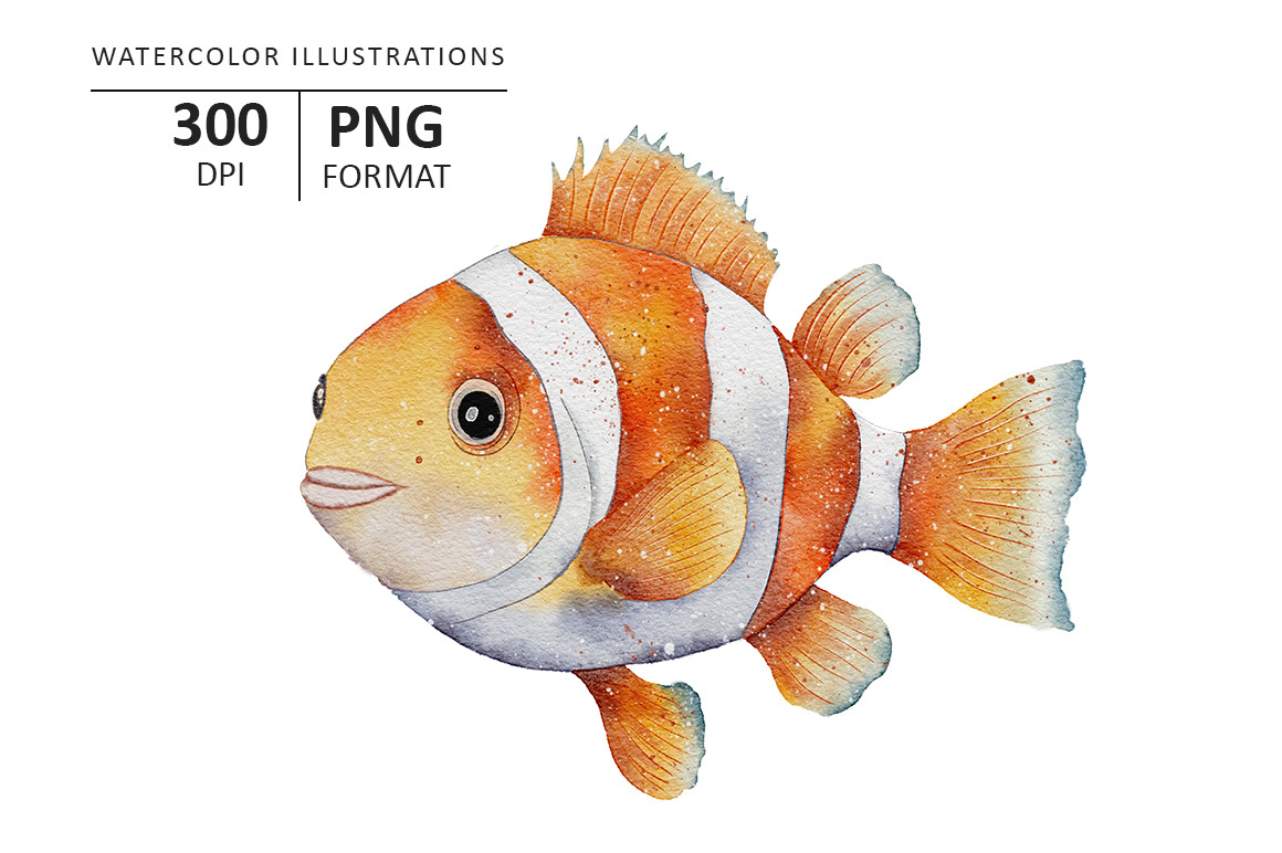 Ocean Fish watercolor illustration