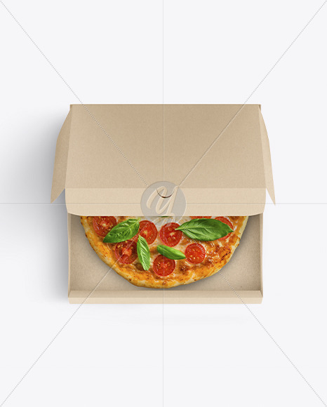 Half Opened Kraft Box With Pizza Mockup