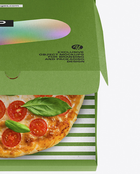 Half Opened Kraft Box With Pizza Mockup