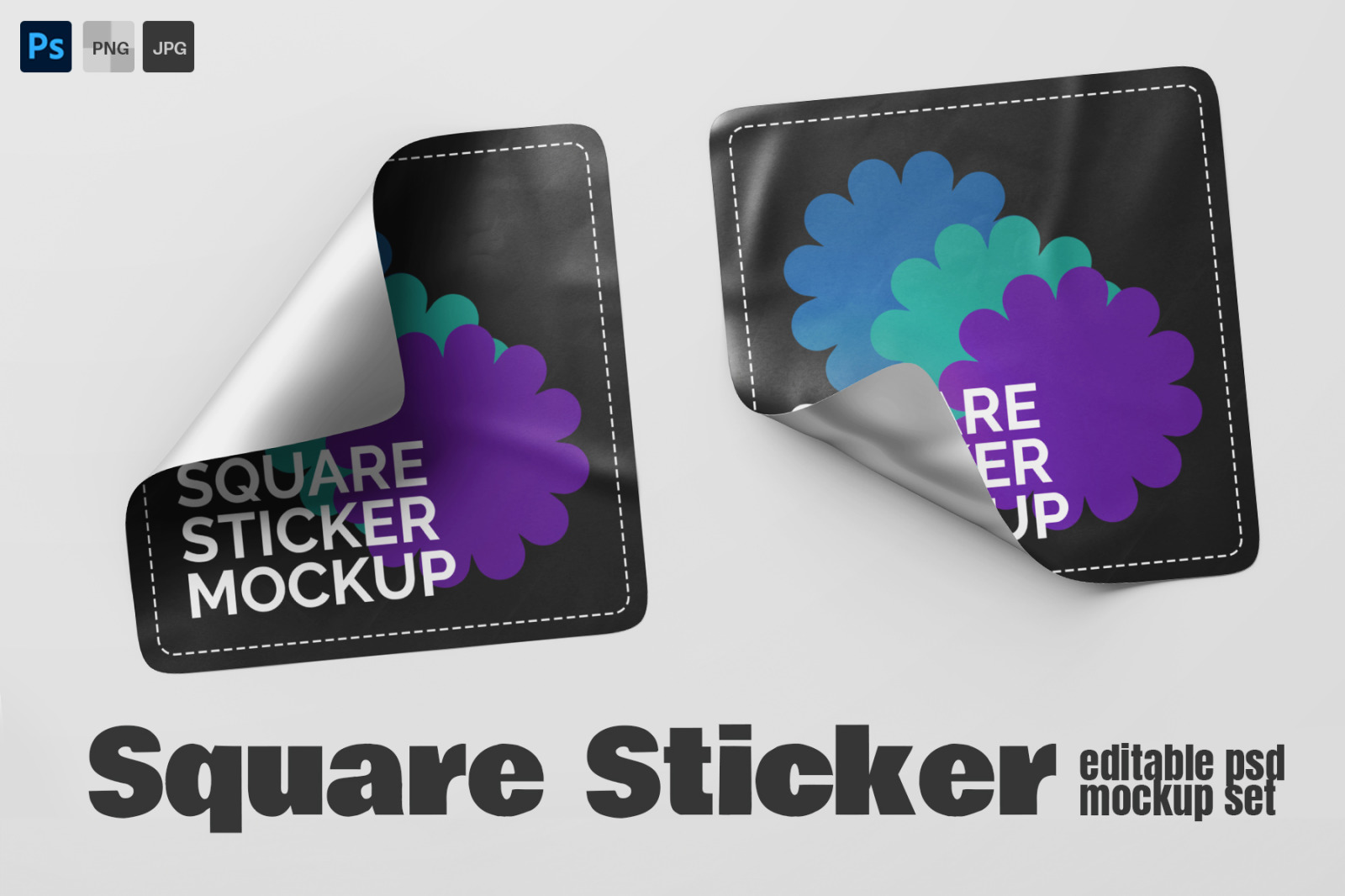 Square Sticker Label Mockup Set - 9 PSD