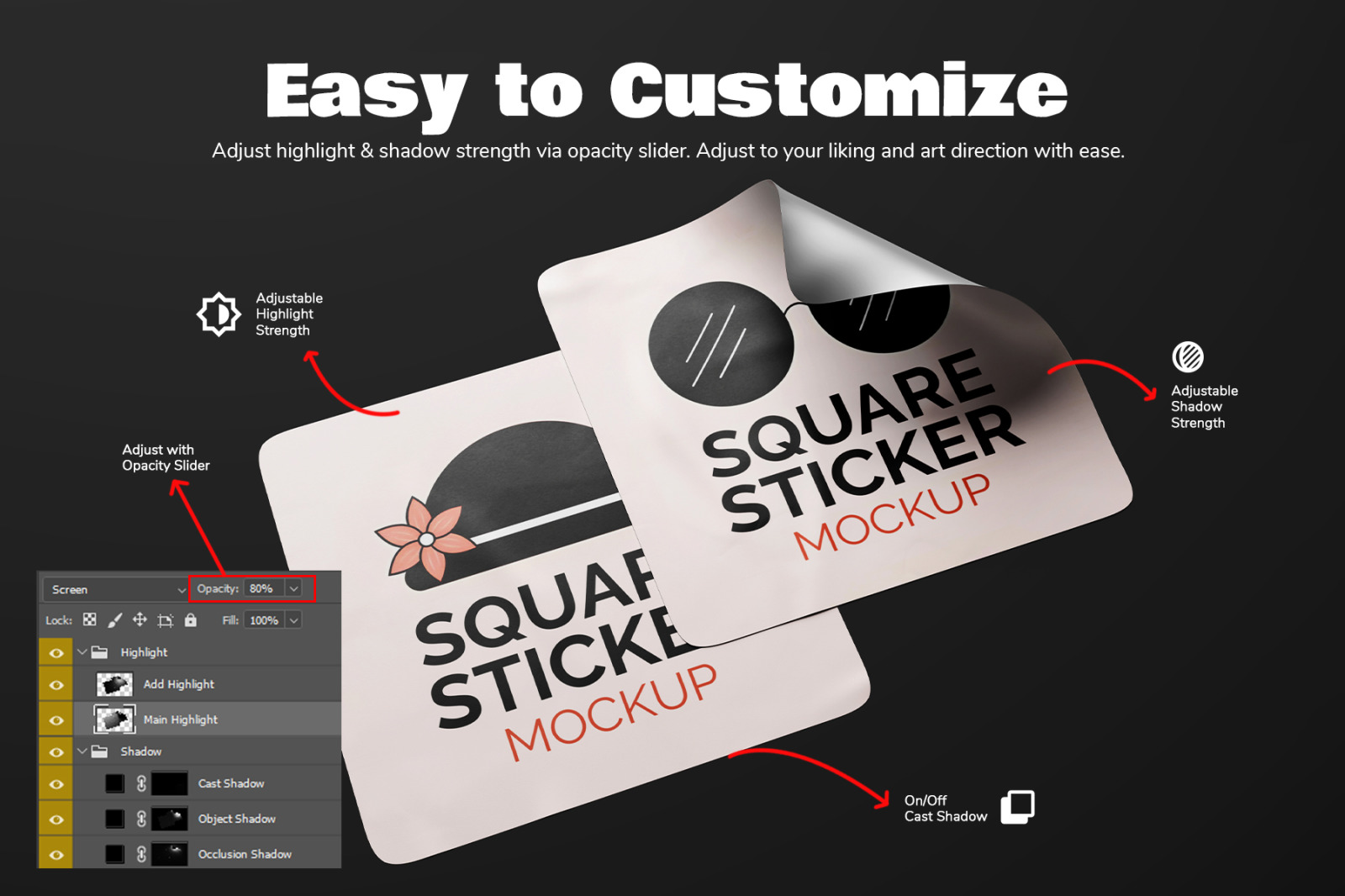 Square Sticker Label Mockup Set - 9 PSD