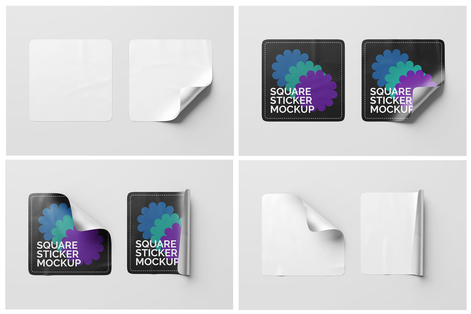 Square Sticker Label Mockup Set - 9 PSD