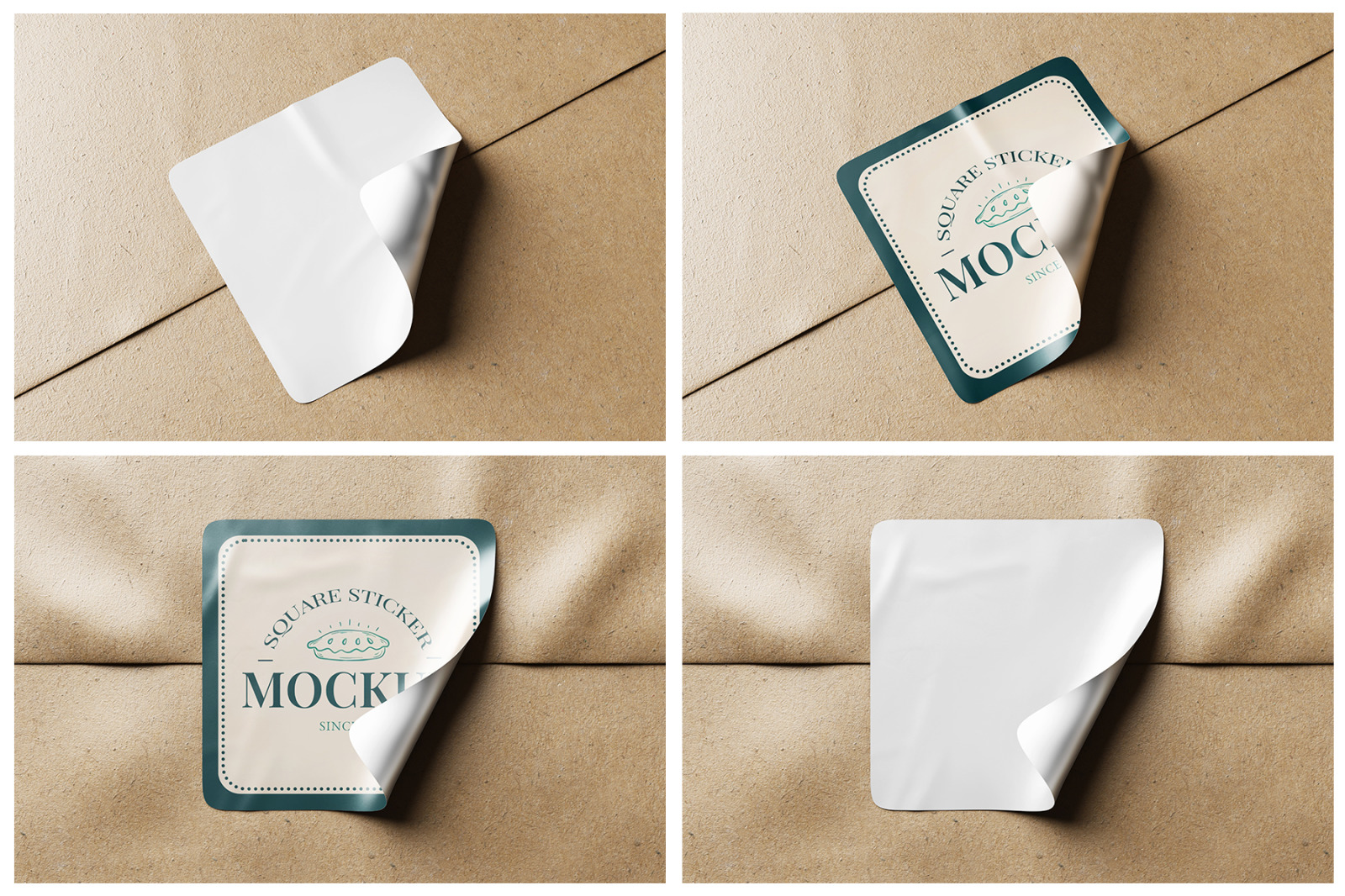 Square Sticker Label Mockup Set - 9 PSD