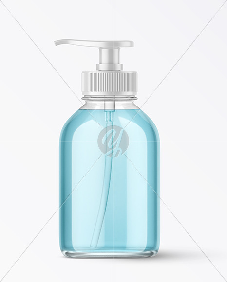Clear Glass Cosmetic Bottle with Pump Mockup Clear Glass Cosmetic Bottle with Pump Mockup