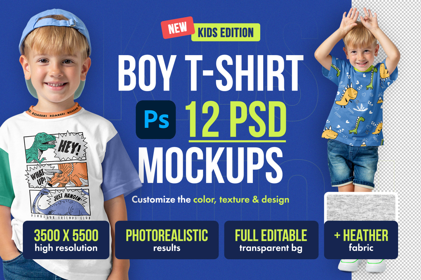 Realistic Kids Boy T-Shirt PSD Mockups