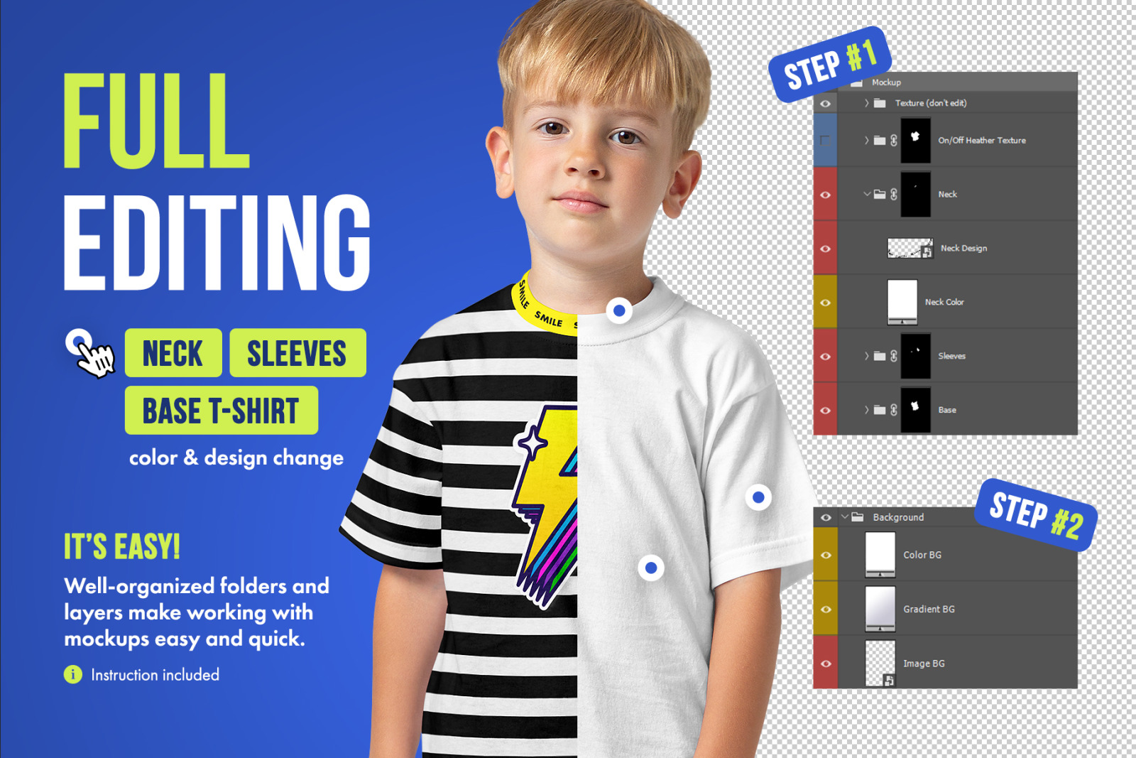 Realistic Kids Boy T-Shirt PSD Mockups