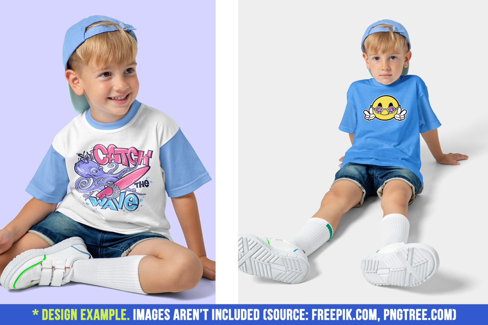 Realistic Kids Boy T-Shirt PSD Mockups