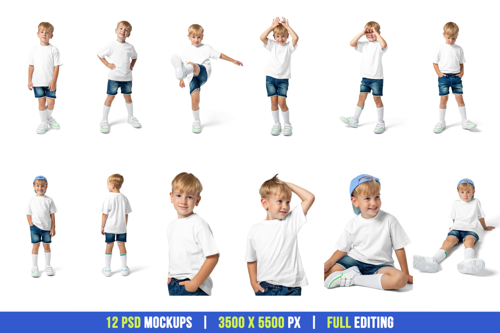 Realistic Kids Boy T-Shirt PSD Mockups