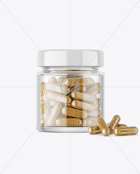Clear Glass Jar with Herbal Capsules Mockup