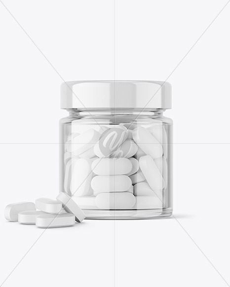 Clear Glass Jar with Pills Mockup