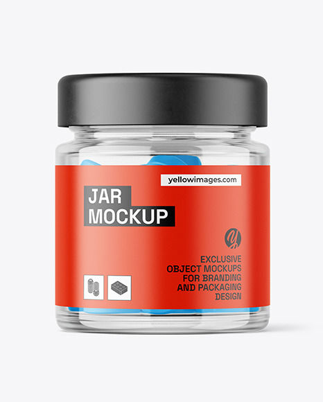 Clear Glass Jar with Tablets Mockup