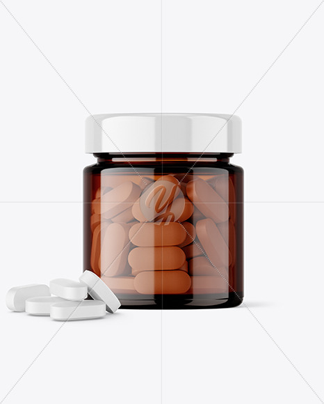 Amber Glass Jar with Pills Mockup