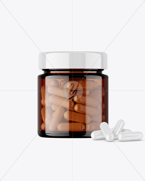 Amber Glass Jar with Capsules Mockup