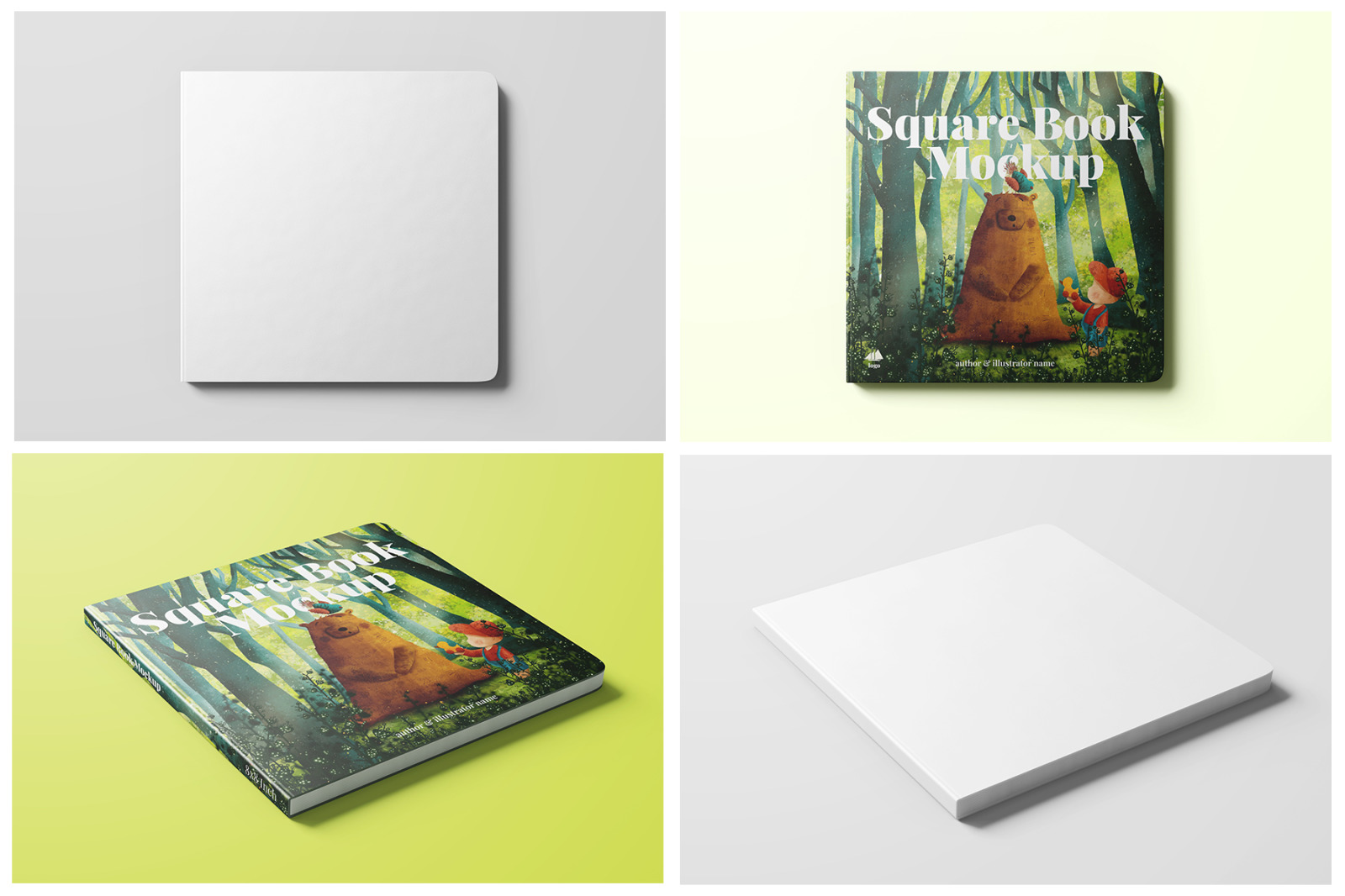 Square Children Book Mockup Pack - 10 Editable PSD