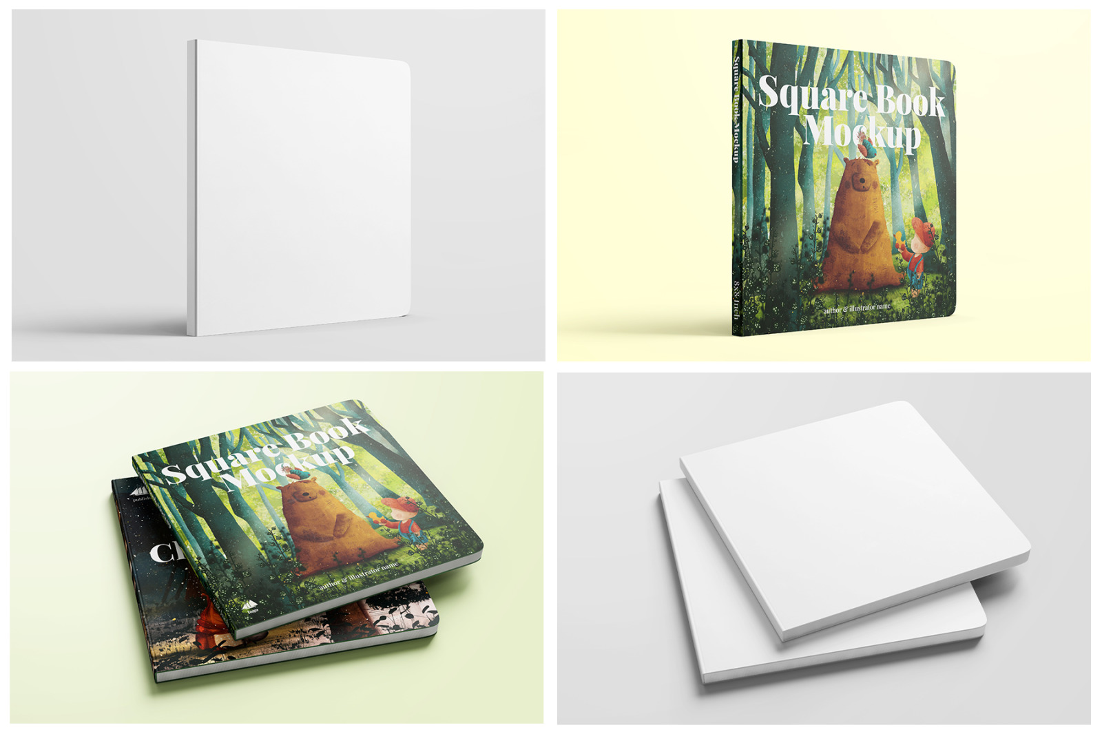 Square Children Book Mockup Pack - 10 Editable PSD