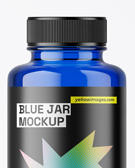 Blue Glass Jar with Plastic Cap Mockup