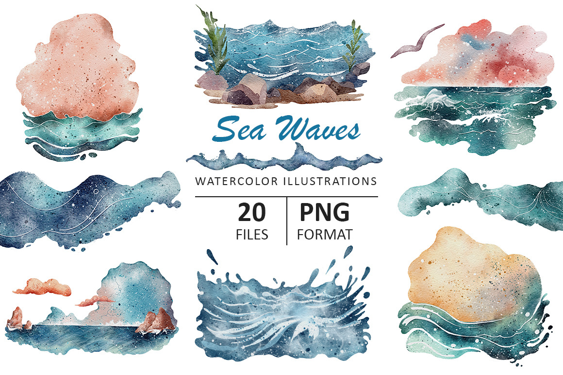 Sea Waves watercolor illustrations