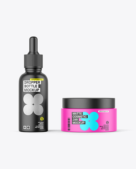 Matte Dropper Bottle and Cosmetic Jar Mockup - Matte+Dropper+Bottle+Box+Mockup+Free+Mockups+Psd+Template+Design+Assets