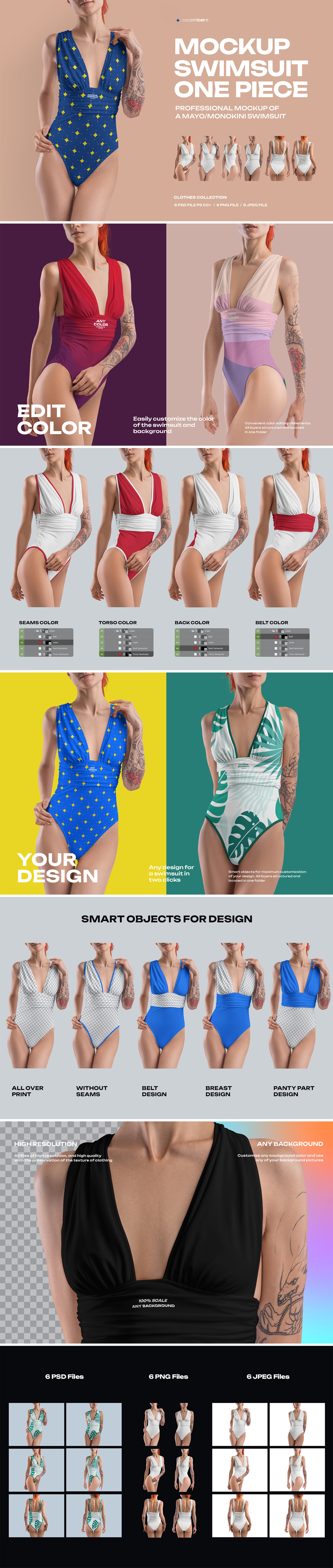 6 Mockups of a One Piece Women&#039;s Swimsuit