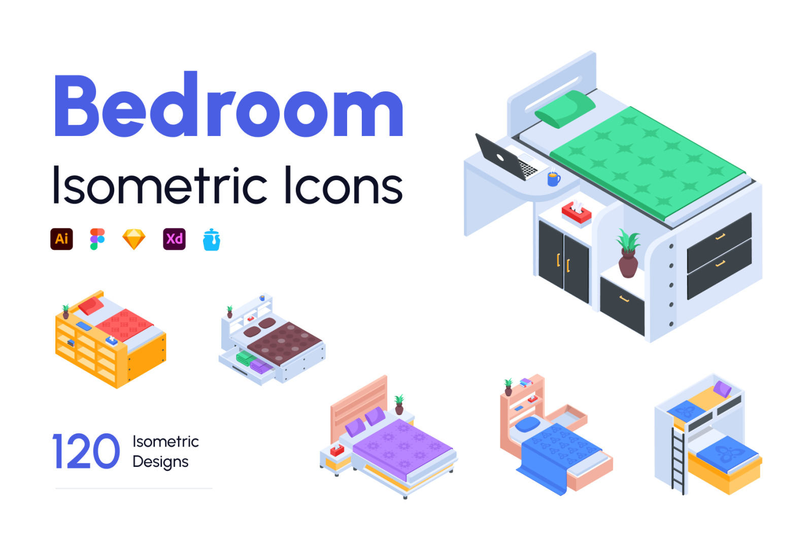 Bedroom Isometric Icons Bedroom Isometric Icons