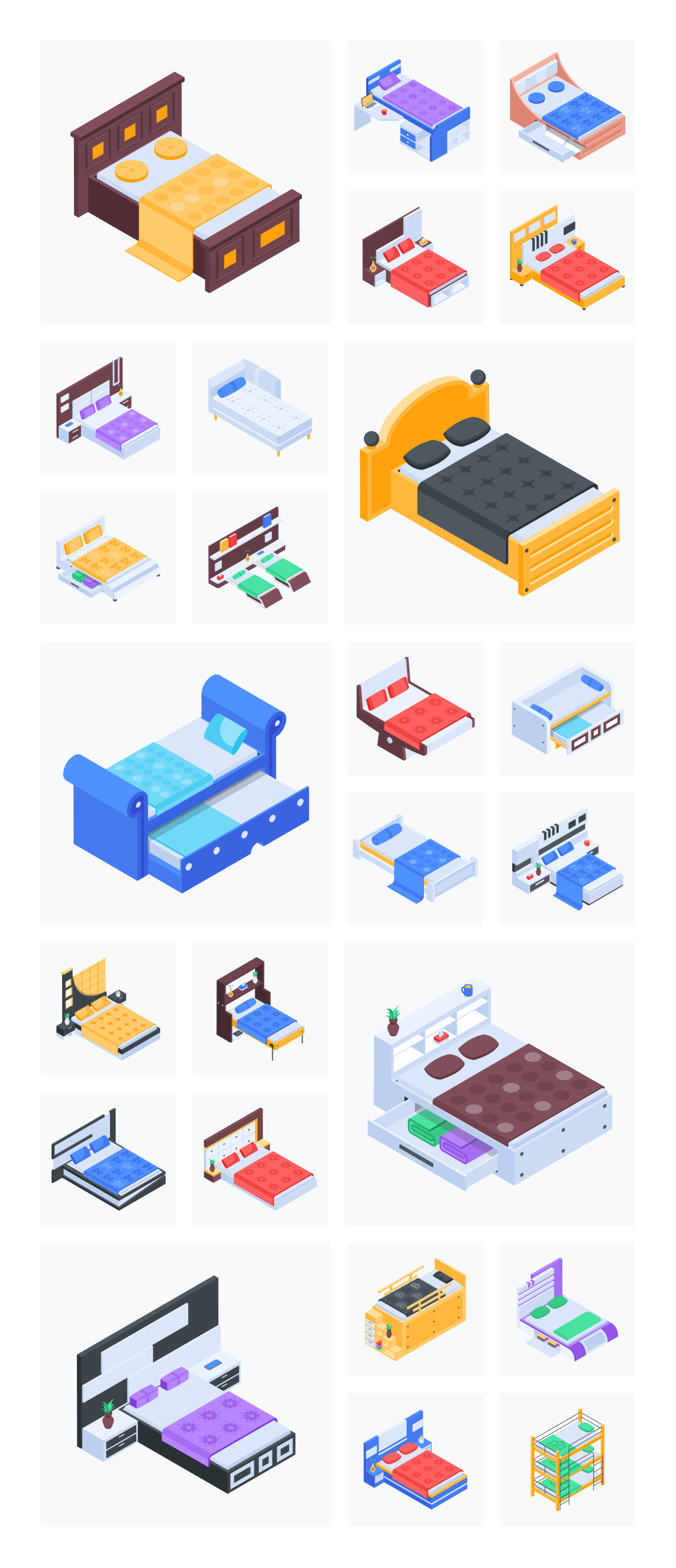 Bedroom Isometric Icons Bedroom Isometric Icons