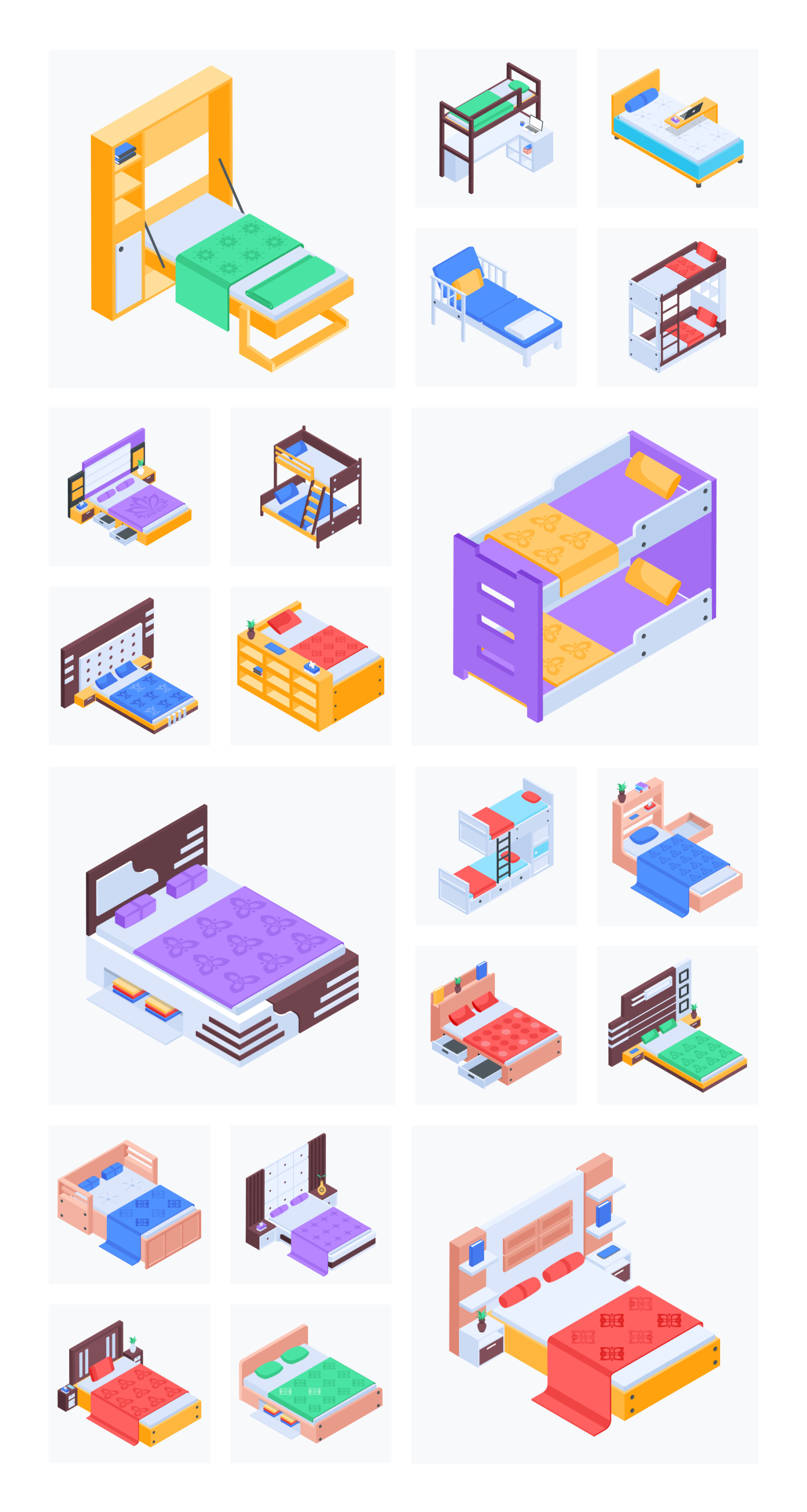 Bedroom Isometric Icons Bedroom Isometric Icons