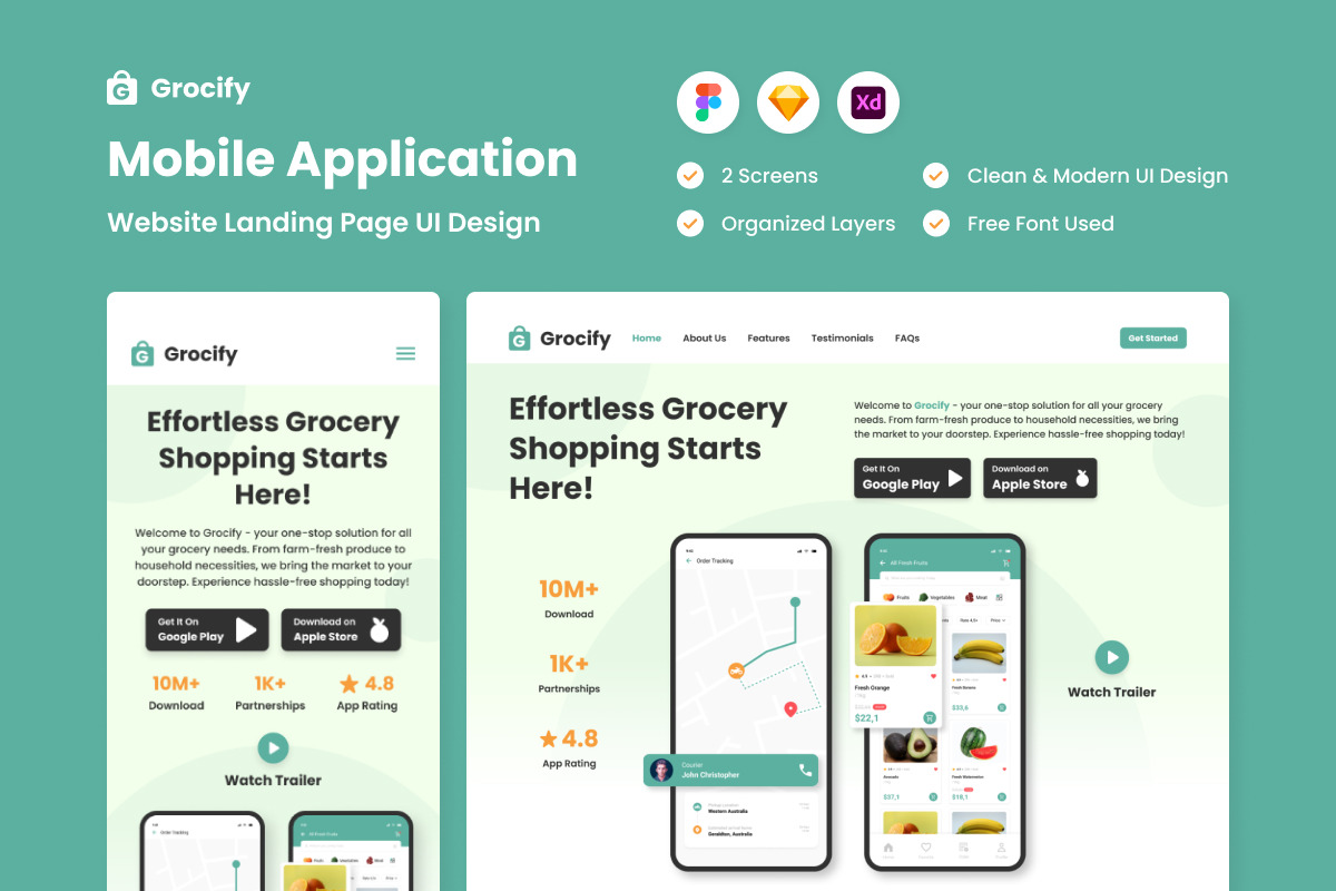 Grocify - Mobile App Website Landing Page