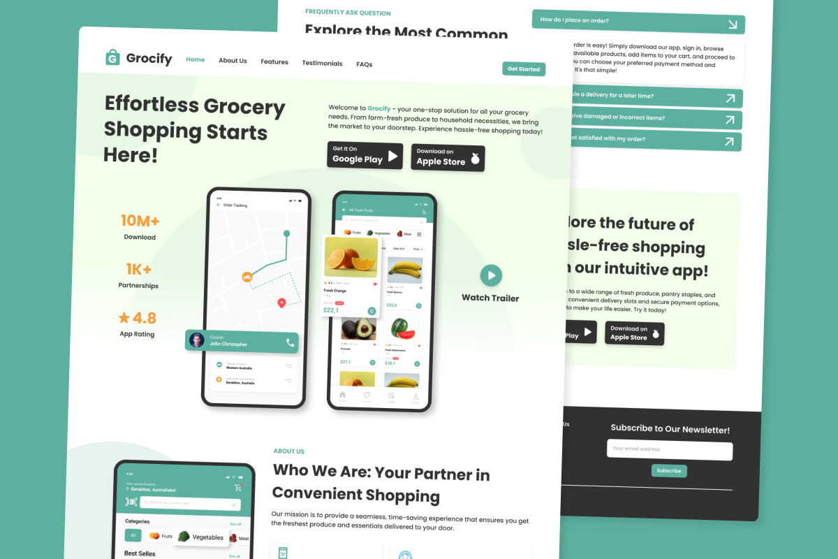 Grocify - Mobile App Website Landing Page