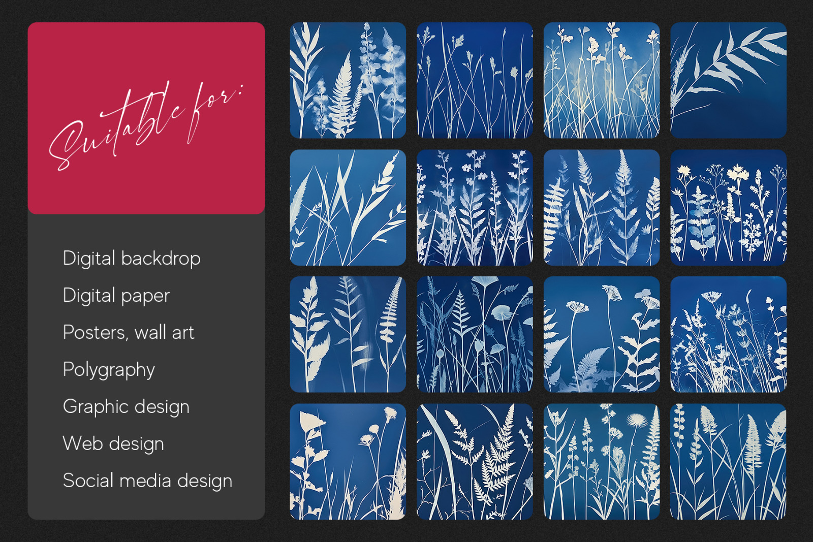 Botanical Cyanotype Prints Texture Pack Botanical Cyanotype Prints Texture Pack