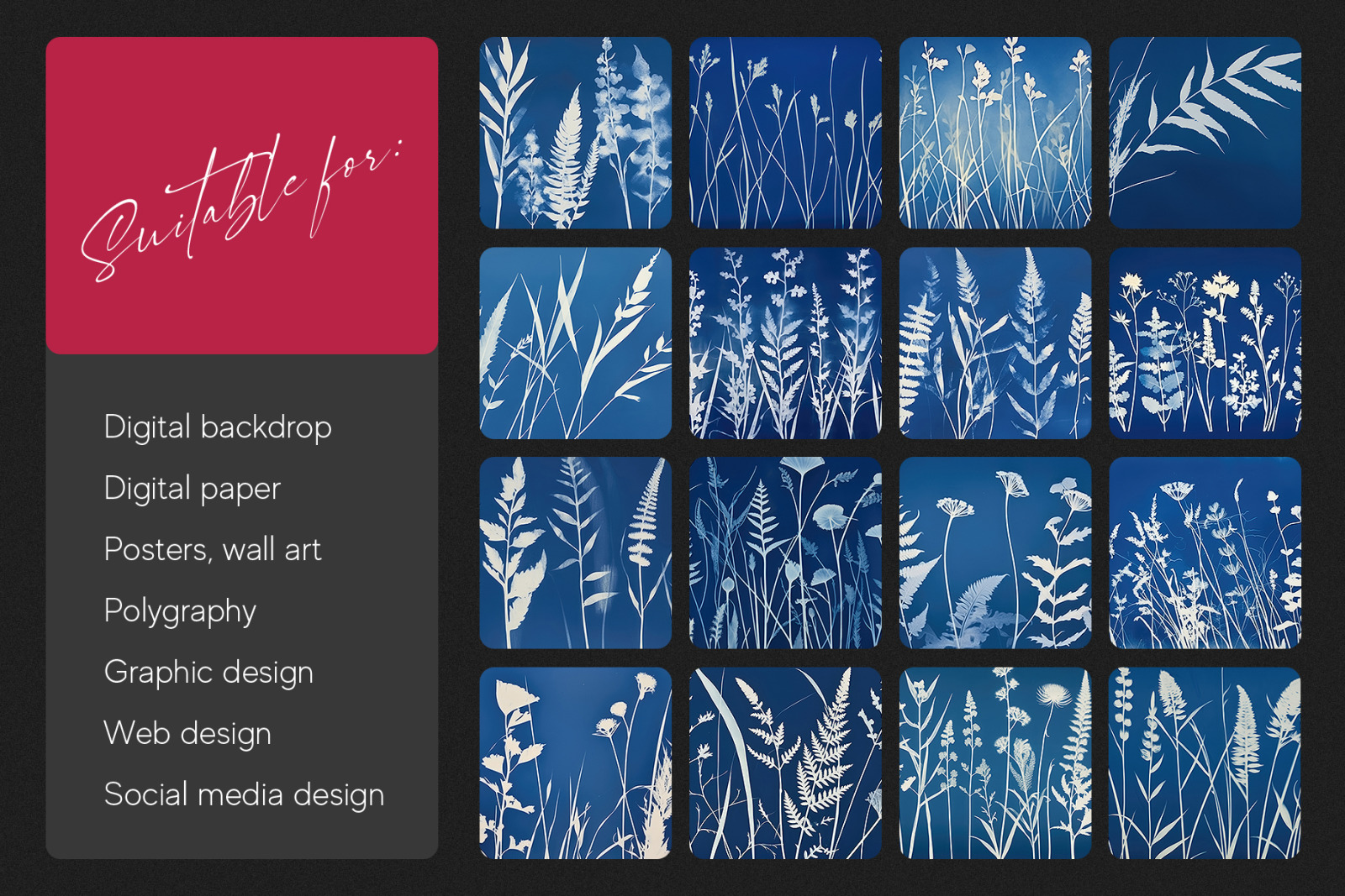 Botanical Cyanotype Prints Texture Pack