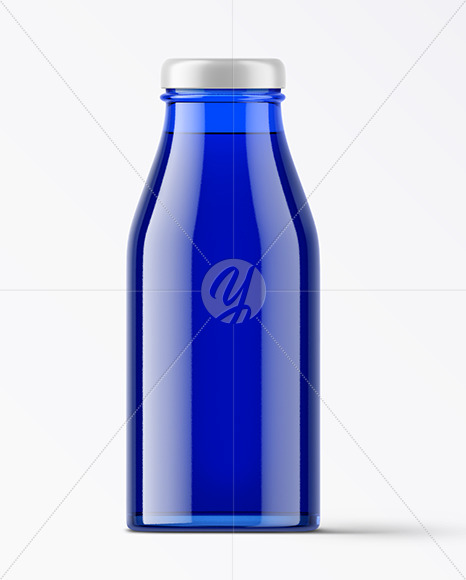 Blue Glass Bottle with Steel Cap Mockup