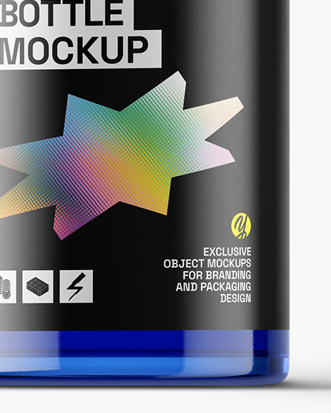 Blue Glass Bottle with Steel Cap Mockup
