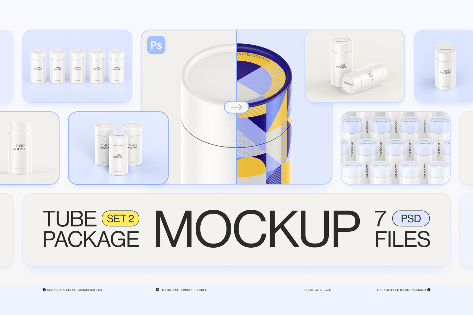 Paper tube package mockup Set 2