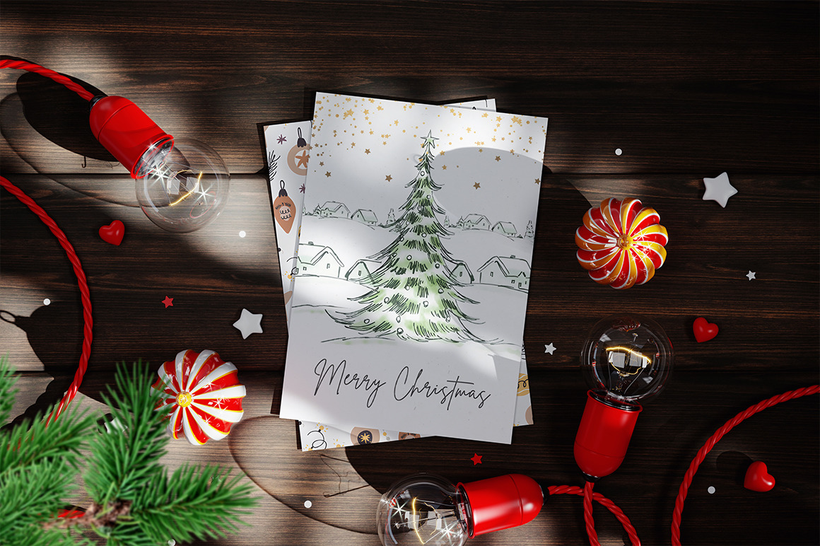 Christmas Holiday Greeting Card Mockup Christmas Holiday Greeting Card Mockup