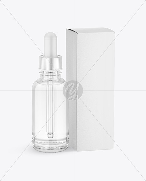 Clear Glass Dropper Bottle w/ Paper Box Mockup