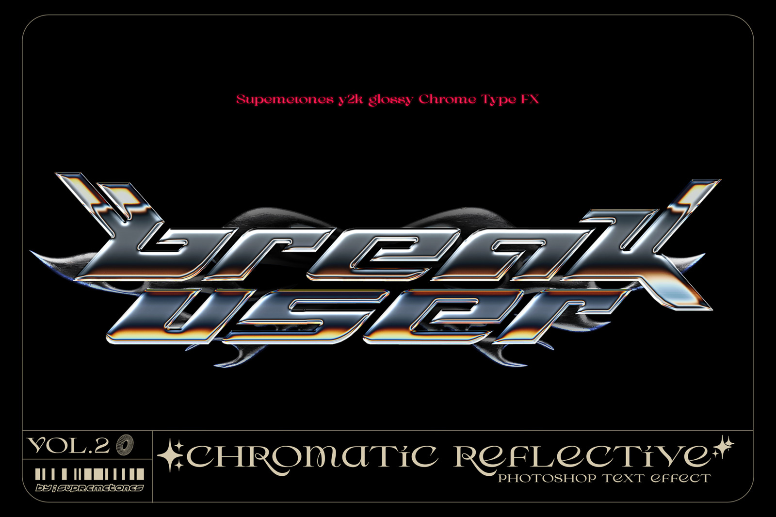 Y2K Glossy Chrome Type FX -Photoshop Text Effects Y2K Glossy Chrome Type FX -Photoshop Text Effects