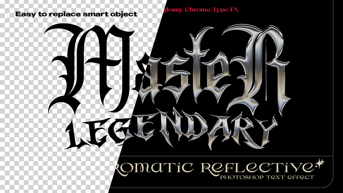 Y2K Glossy Chrome Type FX -Photoshop Text Effects Y2K Glossy Chrome Type FX -Photoshop Text Effects