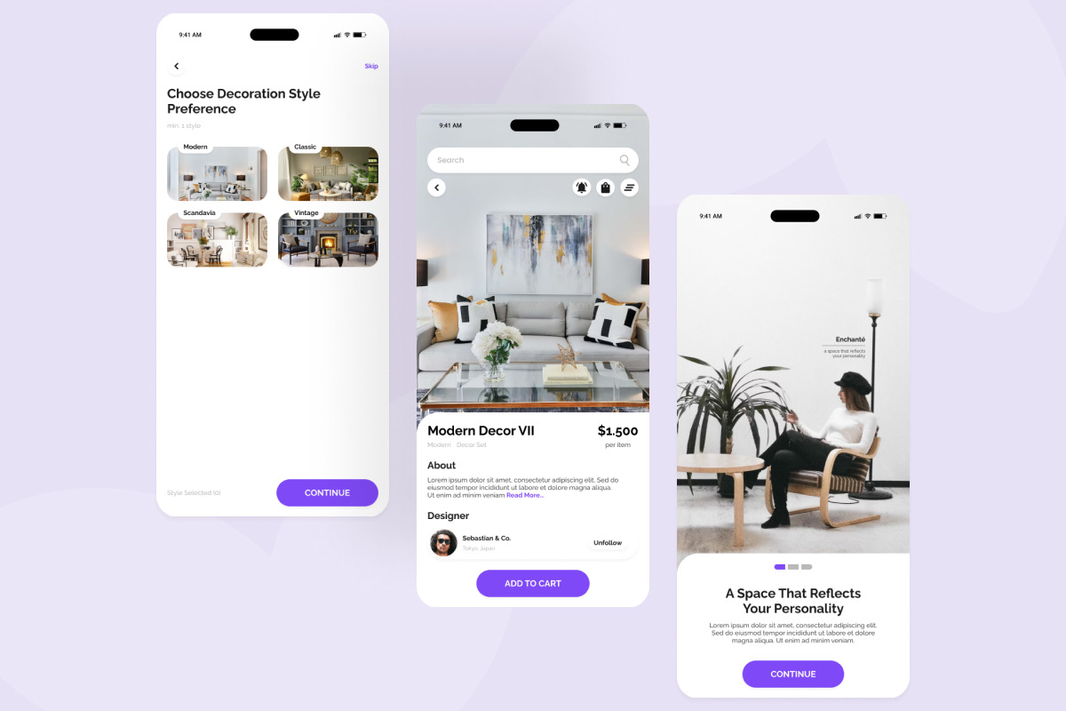 Enchanté - Home Decoration and Furniture Mobile App Enchanté - Home Decoration and Furniture Mobile App