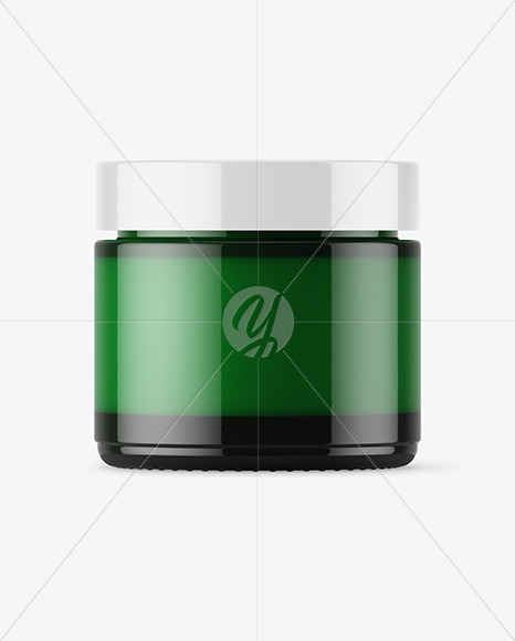 Green Glass Cosmetic Jar Mockup