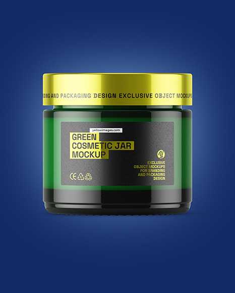 Green Glass Cosmetic Jar Mockup