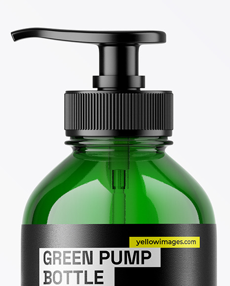 Green Glass Cosmetic Bottle with Pump Mockup Green Glass Cosmetic Bottle with Pump Mockup