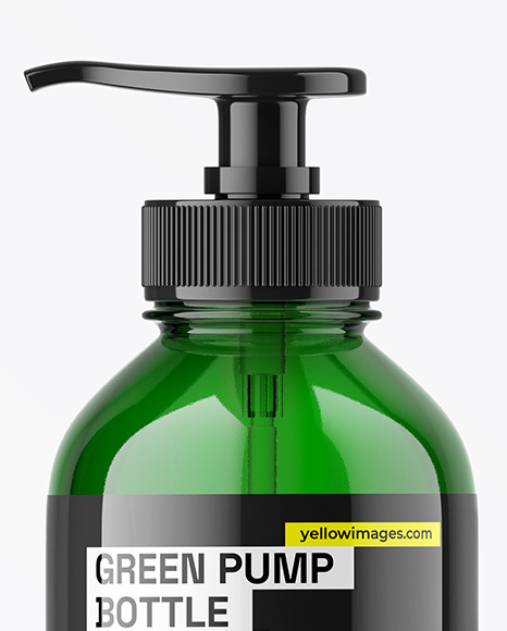 Green Glass Cosmetic Bottle with Pump Mockup Green Glass Cosmetic Bottle with Pump Mockup