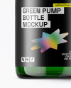 Green Glass Cosmetic Bottle with Pump Mockup