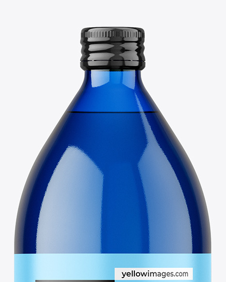 1000ml Blue Glass Bottle Mockup