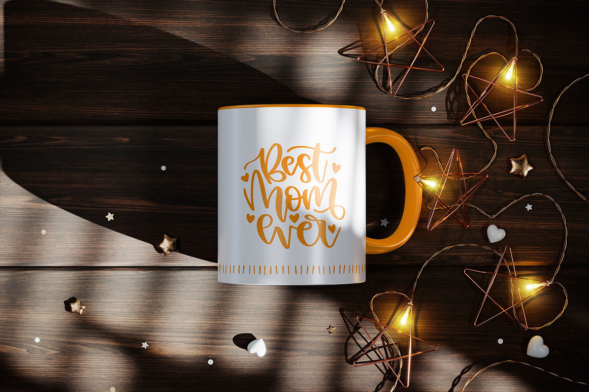 Ceramic Mug with Star String Lights Mockup Ceramic Mug with Star String Lights Mockup