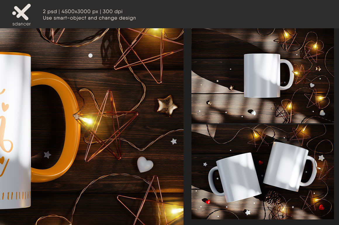 Ceramic Mug with Star String Lights Mockup